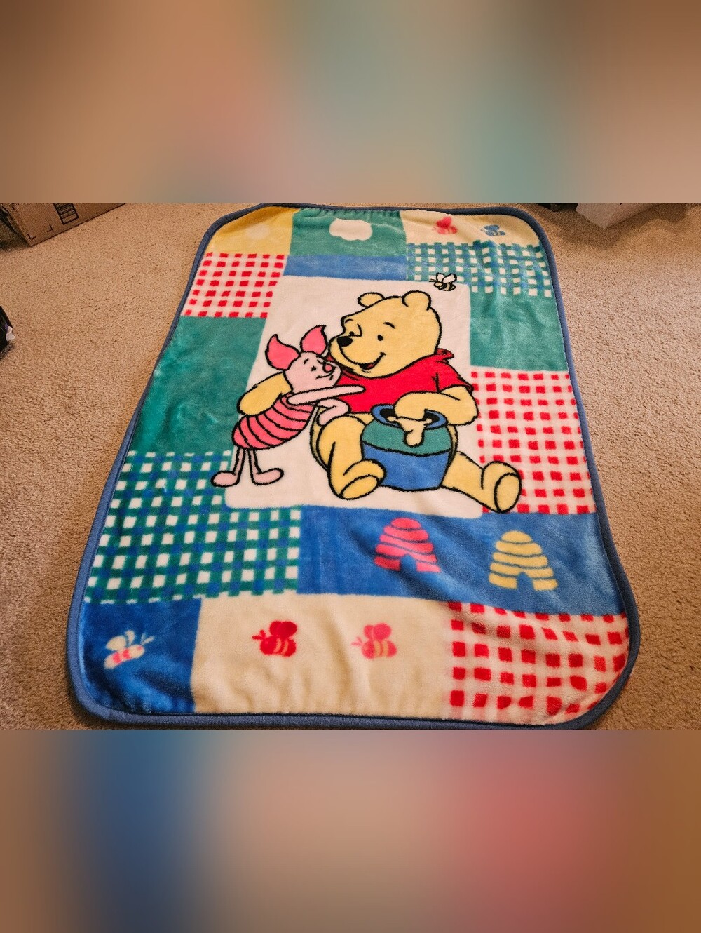 Disney Winnie the Pooh Piglet Honey Pot Plush Baby Blanket Patchwork Red Caliope